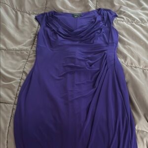 Ralph Lauren Royal Purple Asymmetrical Ruched Midi Dress sz 14